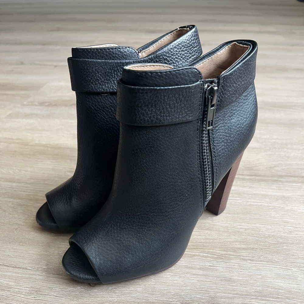 Splendid Jojo Black Open Toe High-Heel Leather Booties Size 5.5